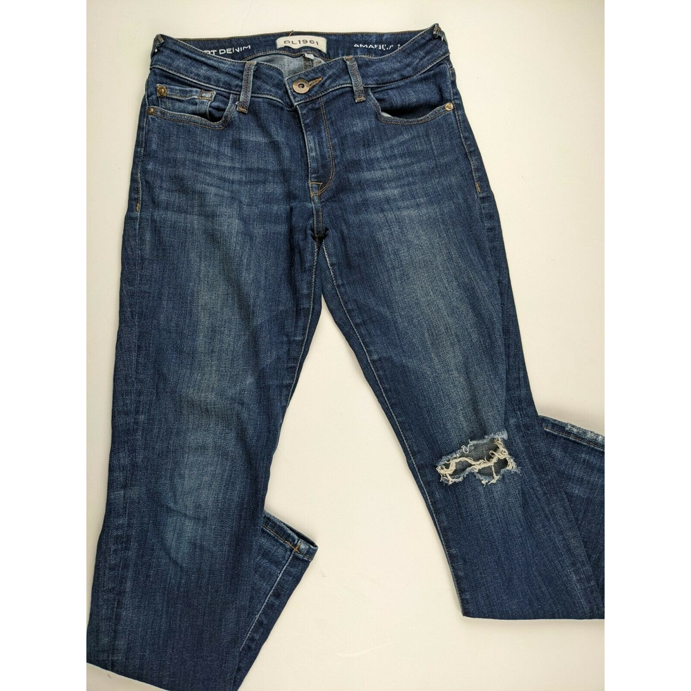 DL1961 Amanda Skinny Dark Wash Jeans Sz 27 Stretch Low Rise Distressed